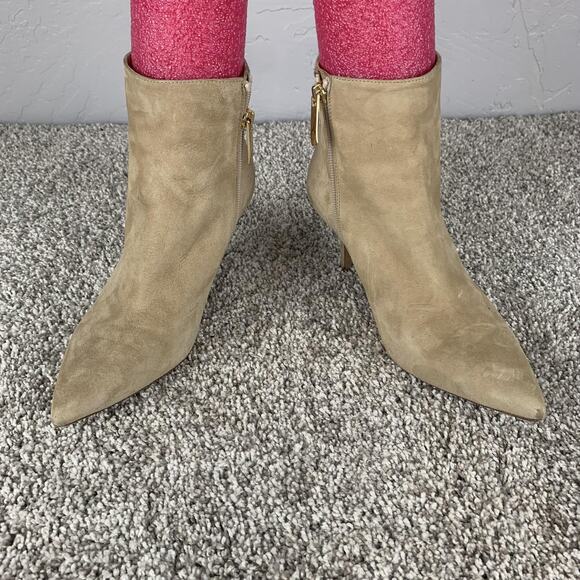 L'AGENCE Ankle Booties Womens Size 8/38.5 Beige Taupe Suede Pointed Toe Side Zip - Picture 1 of 12